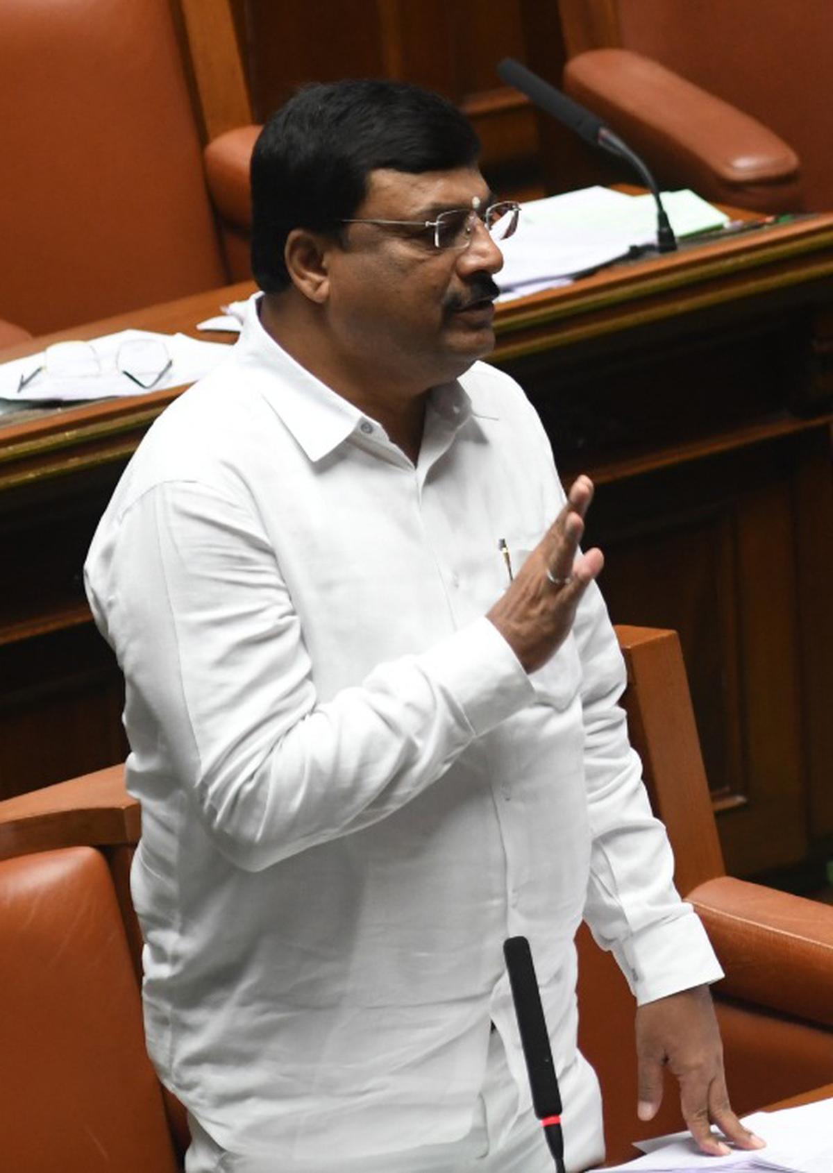 Congress member Narendra Swamy speaking in the Legislative Assembly on Tuesday.