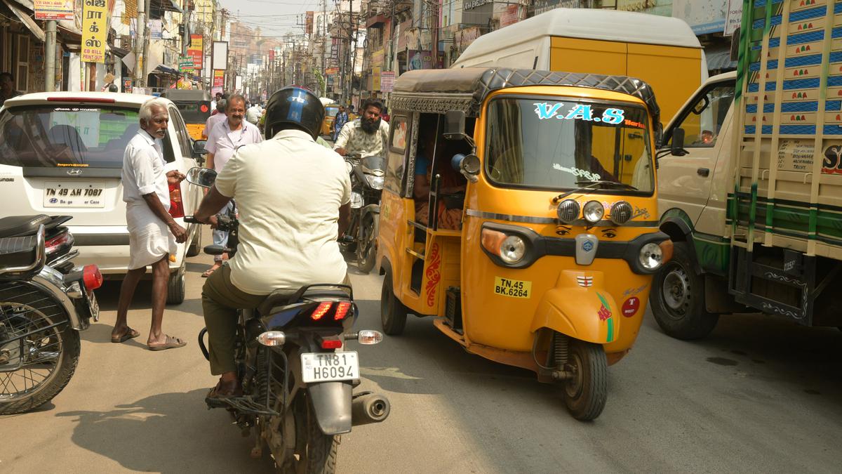 One-way rule more honoured in the breach than the observance on Big Bazaar Street, N.S.B. Road in Tiruchi