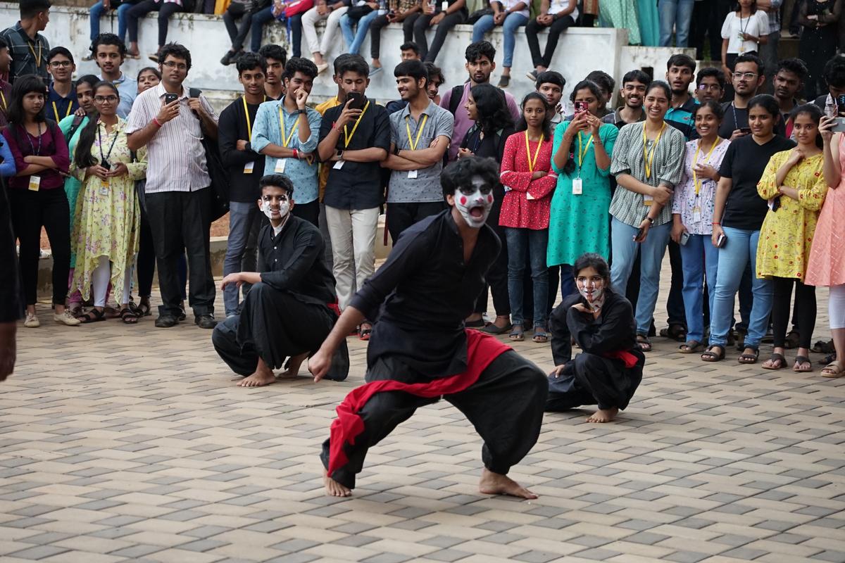 Students of NMAM Institute of Technology performing a street play to create awareness about suicide prevention
