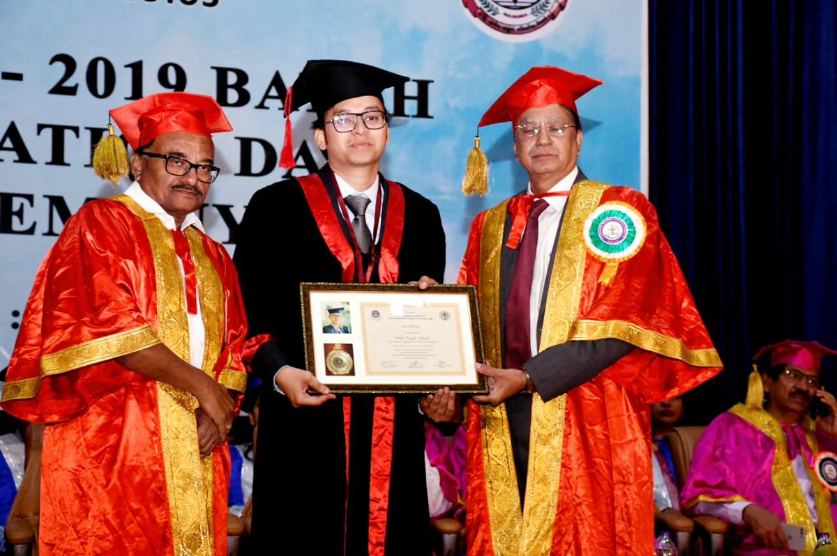 A student receiving a certificate at the graduation day of S. Nijalingappa Institute of Dental Sciences and Research in Kalaburagi on Sunday. 