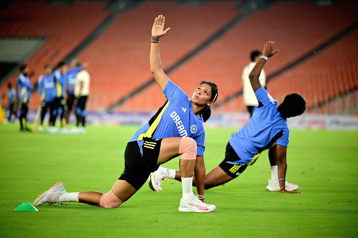 India’s captain Harmanpreet Kaur during a practice session ahead of the 1st ODI between India and New Zealand women at the Narendra Modi Stadium, Ahmedabad, Gujarat on Wednesday, October 23, 2024. 