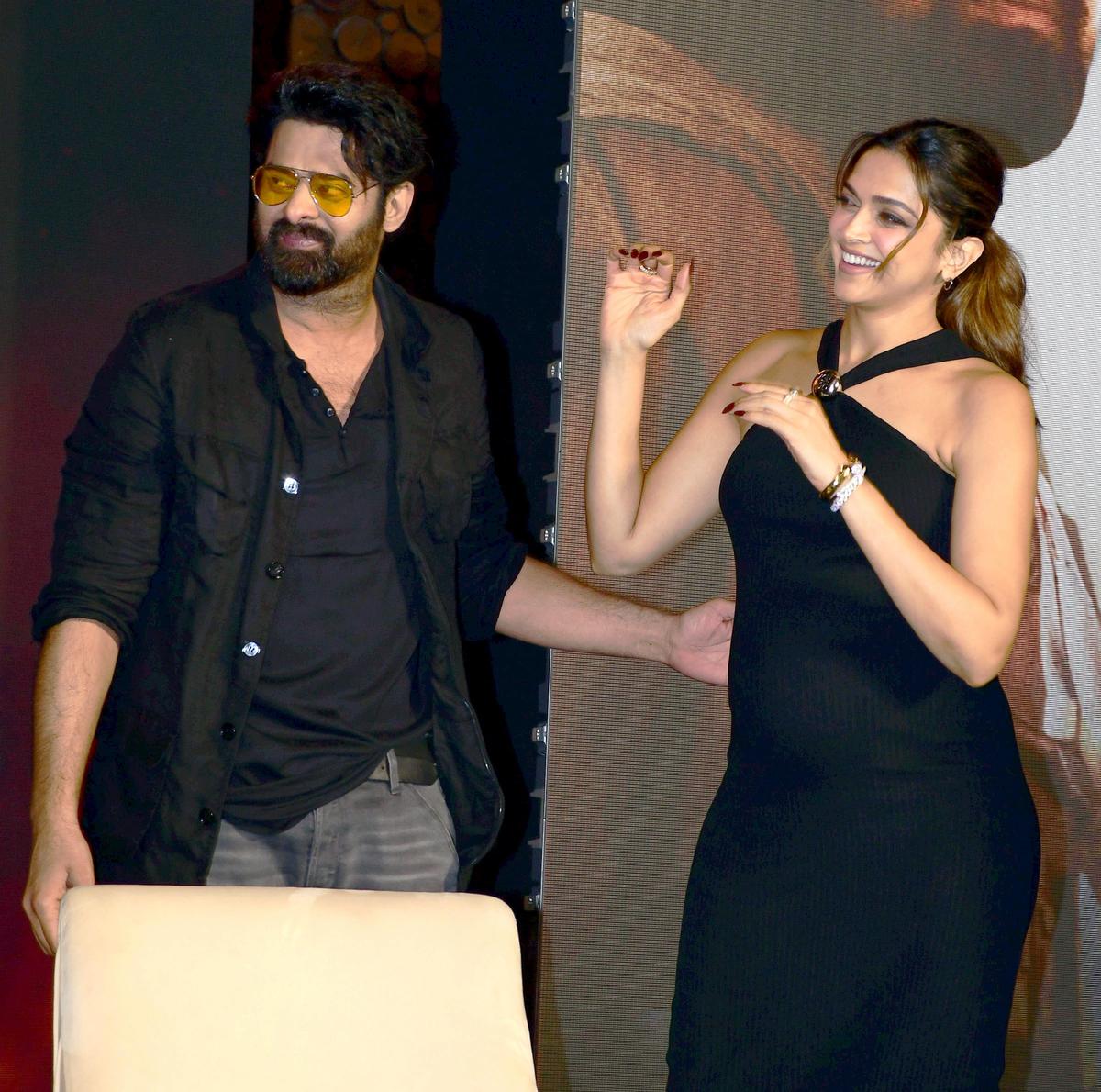 Mumbai: Actors Prabhas and Deepika Padukone during a promotional event for their upcoming film ‘Kalki 2898 AD’, in Mumbai, Wednesday, June 19, 2024. (PTI Photo)(PTI06_20_2024_000054A)