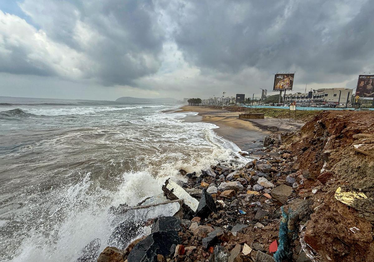 Waves pound the seashore at RK Beach in Visakhapatnam in August 14, 2025. File