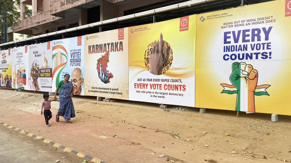 Publicity material displayed by the SVEEP Committee of Dakshina Kannada ​at Mannaguddain Mangaluru to create awareness among voters.