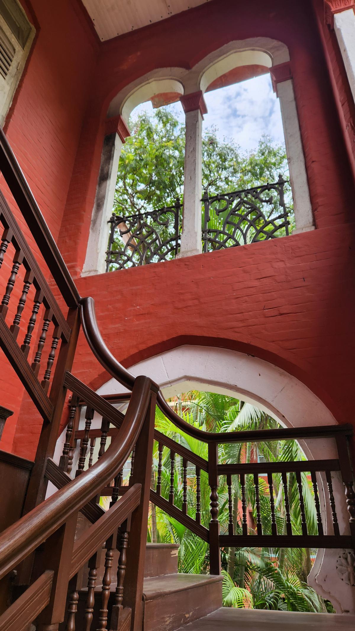 A view of the wooden stairway in Madras Records Office 