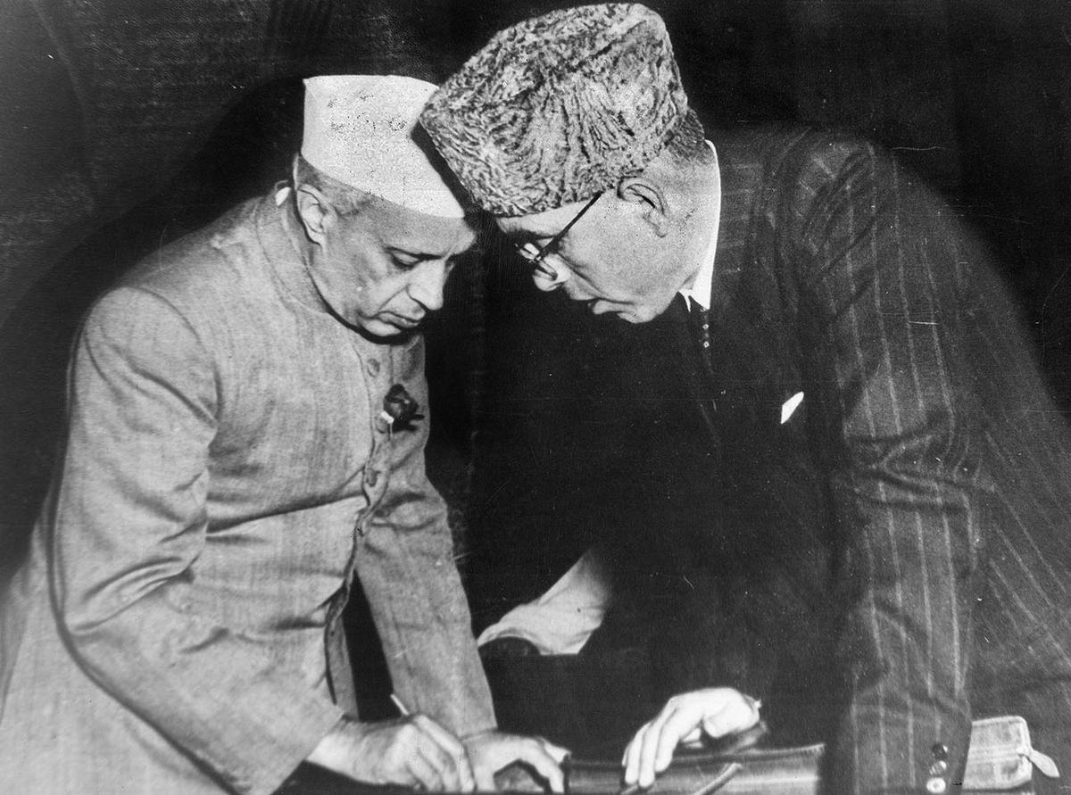 Jawaharlal Nehru with Sheikh Abdullah.