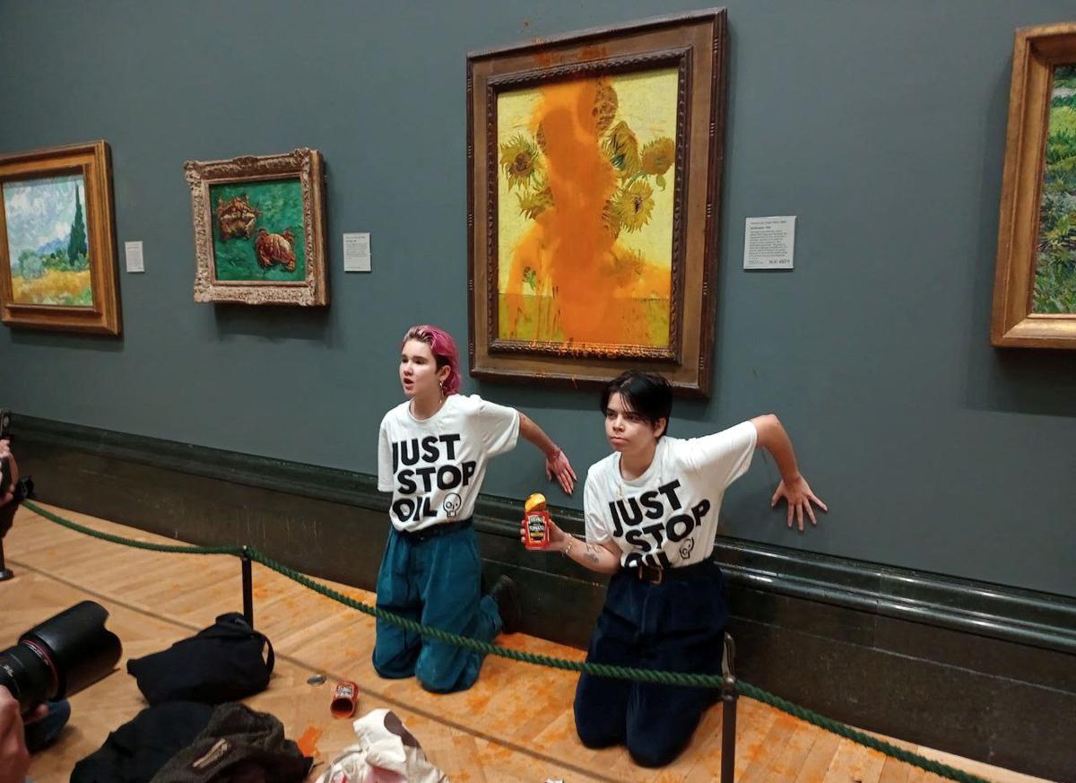 Climate protesters throw soup on Van Gogh’s ‘Sunflowers’