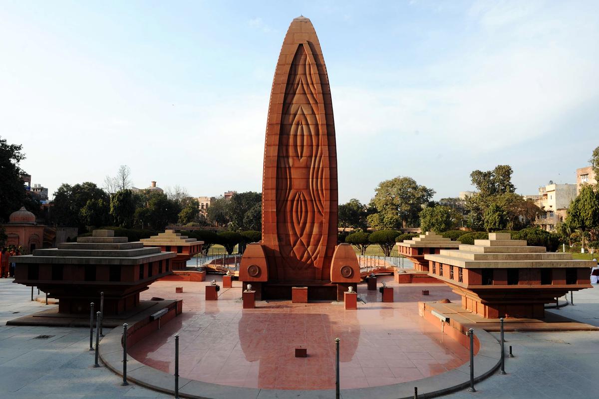 A view of the Flame of Liberty memorial at Jallianwala Bagh in Amritsar.