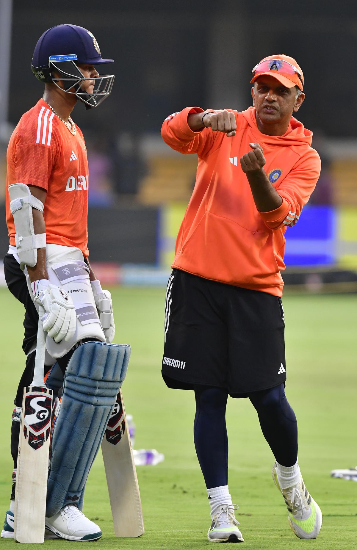 India’s Yashasvi Jaiswal and Rahul Dravid at training ahead of the third T20 match between India and Afghanistan.