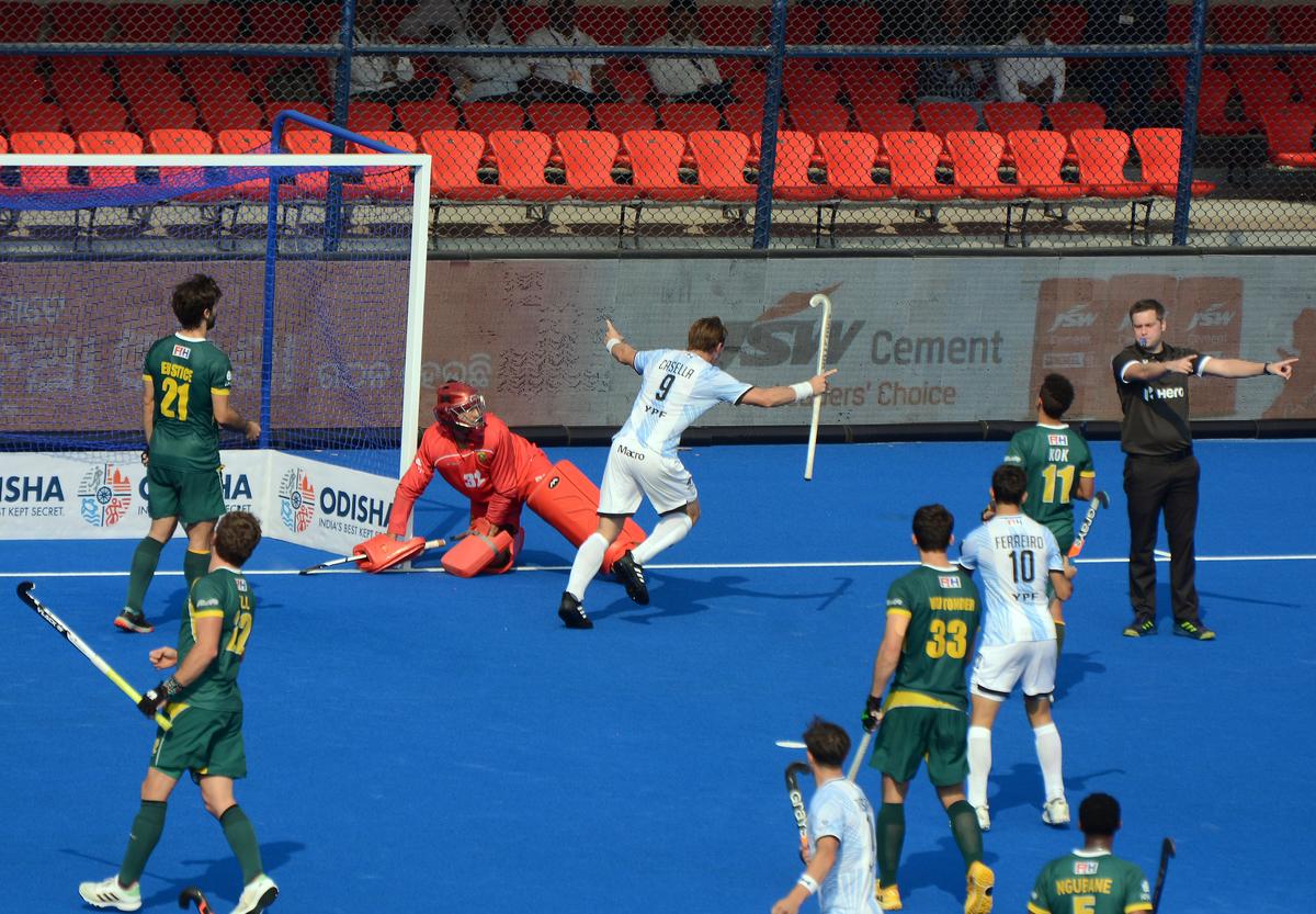 Argentina’s Maico Casella celebrates scoring the match-winner against South Africa.
