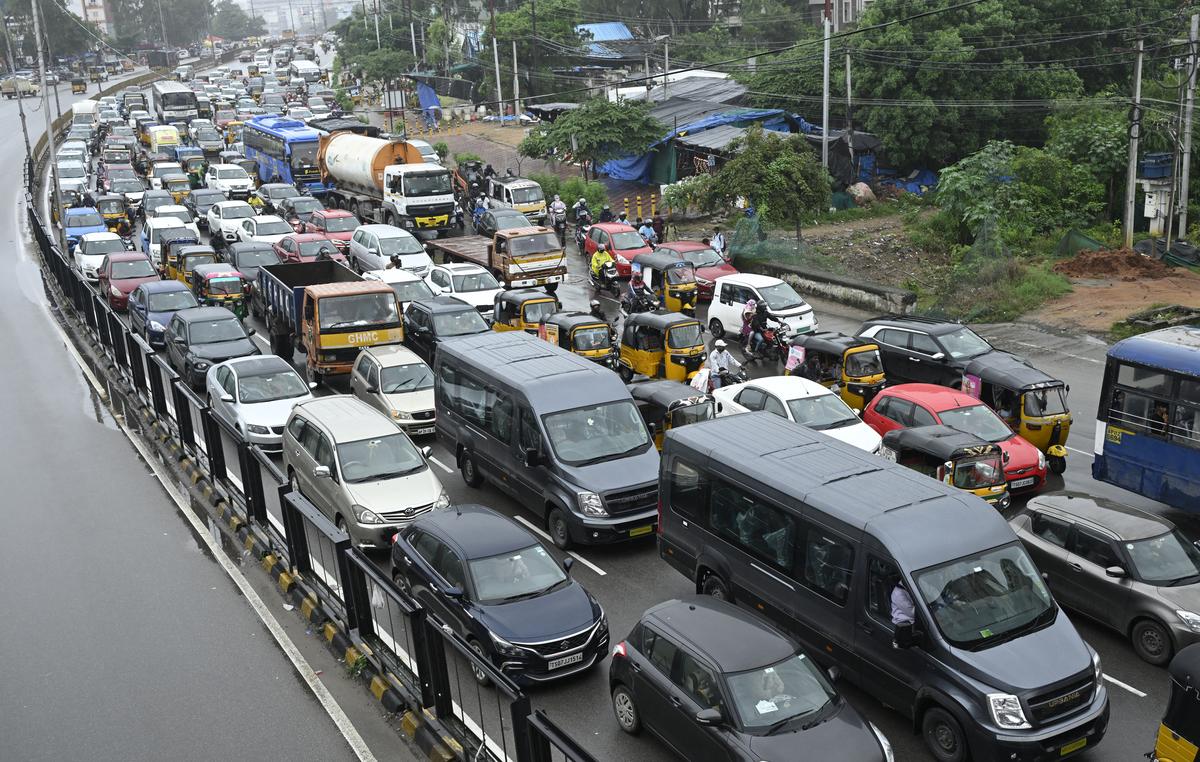 Commuters pass through Allwyn Junction, especially on the Miyapur–HITEC City- Gachibowli route, in Hyderabad.