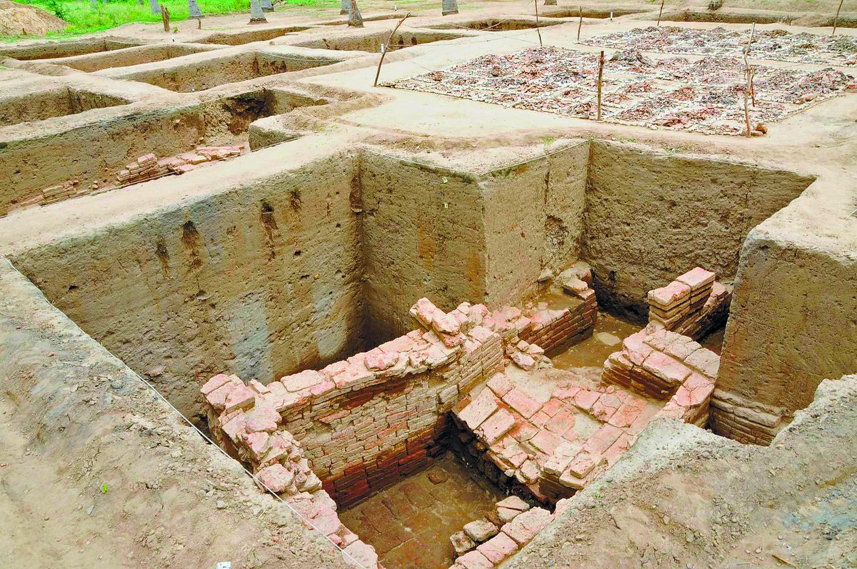 A dyeing vat in a vast brick structure excavated at Keezhadi near Madurai.