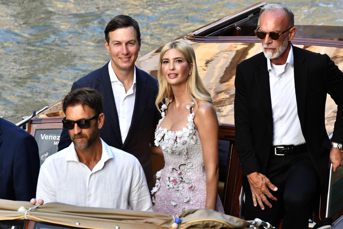 Donald Trump’s daughter Ivanka Trump, centre, and her husband Jared Kushner, rear left, arrive in Venice, Italy