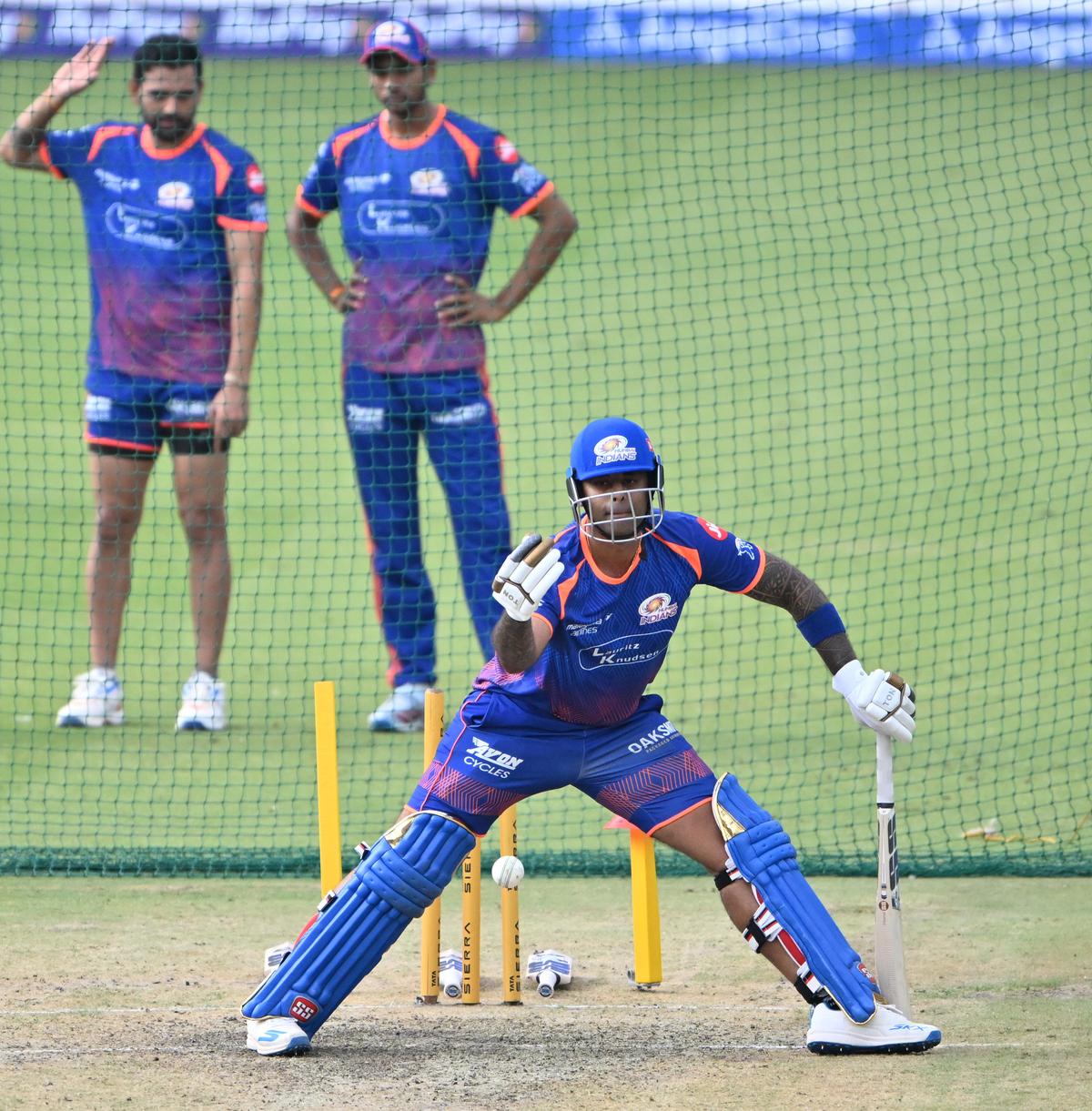 Mumbai Indians’ Surya Kumar Yadav during a practice session on the eve of the IPL T20 Match at the Arun Jaitley Cricket Stadium in New Delhi on April 03,  2026.