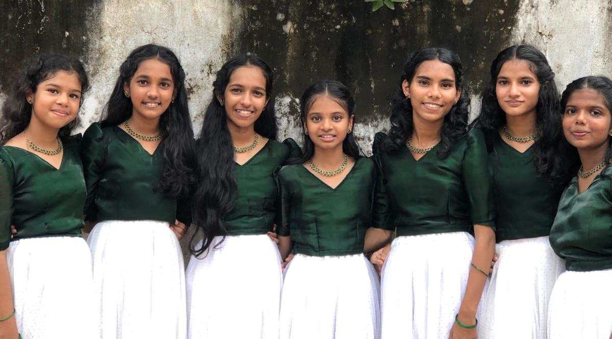 Students of IKT Higher Secondary School Cherukulamba, who won the first prize in Sanskrit group song (high school category).