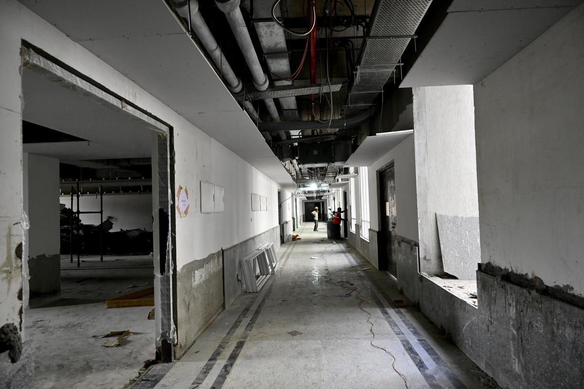 According to an official of MEIL, which is executing the ambitious project, 99% of the civil work has been completed, with only finishing, electrical fittings, and mechanical, electrical and plumbing work pending. According to an official of MEIL, which is executing the ambitious project, 99% of the civil work has been completed, with only finishing, electrical fittings, and mechanical, electrical and plumbing work pending.