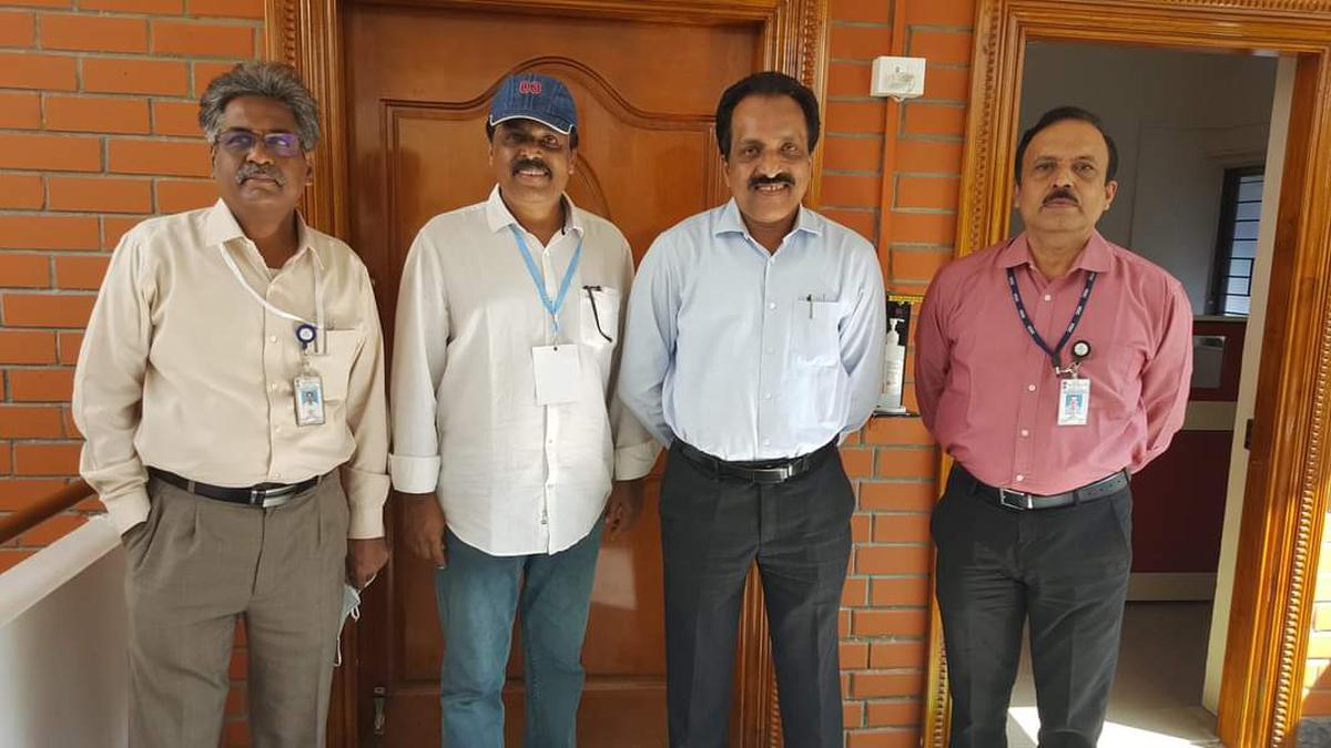 Vinod Mankara (second from left) with Dr S Somnath (third from left), chairman, ISRO