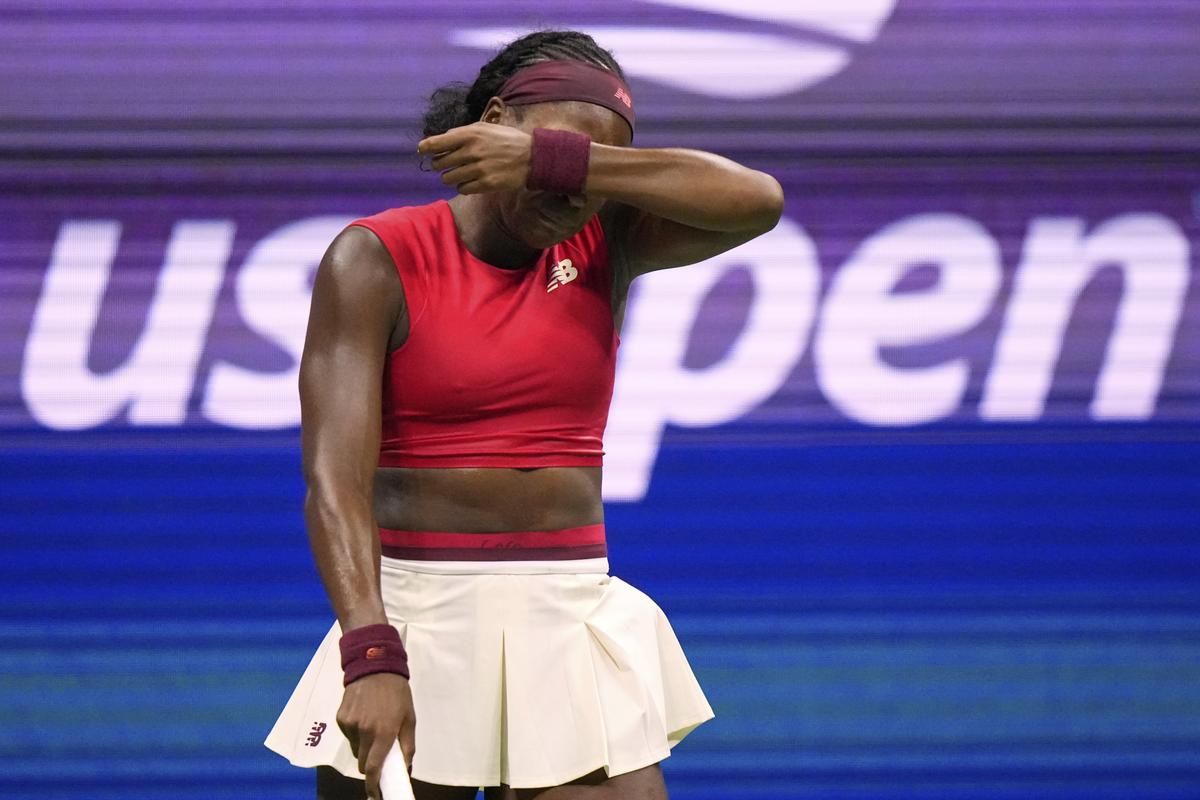 United States’ Coco Gauff appears to cry after winning the first set over Croatia’s Donna Vekic during the second round of the U.S. Open tennis championships, on August 28, 2025. United States’ Coco Gauff appears to cry after winning the first set over Croatia’s Donna Vekic during the second round of the U.S. Open tennis championships, on August 28, 2025.