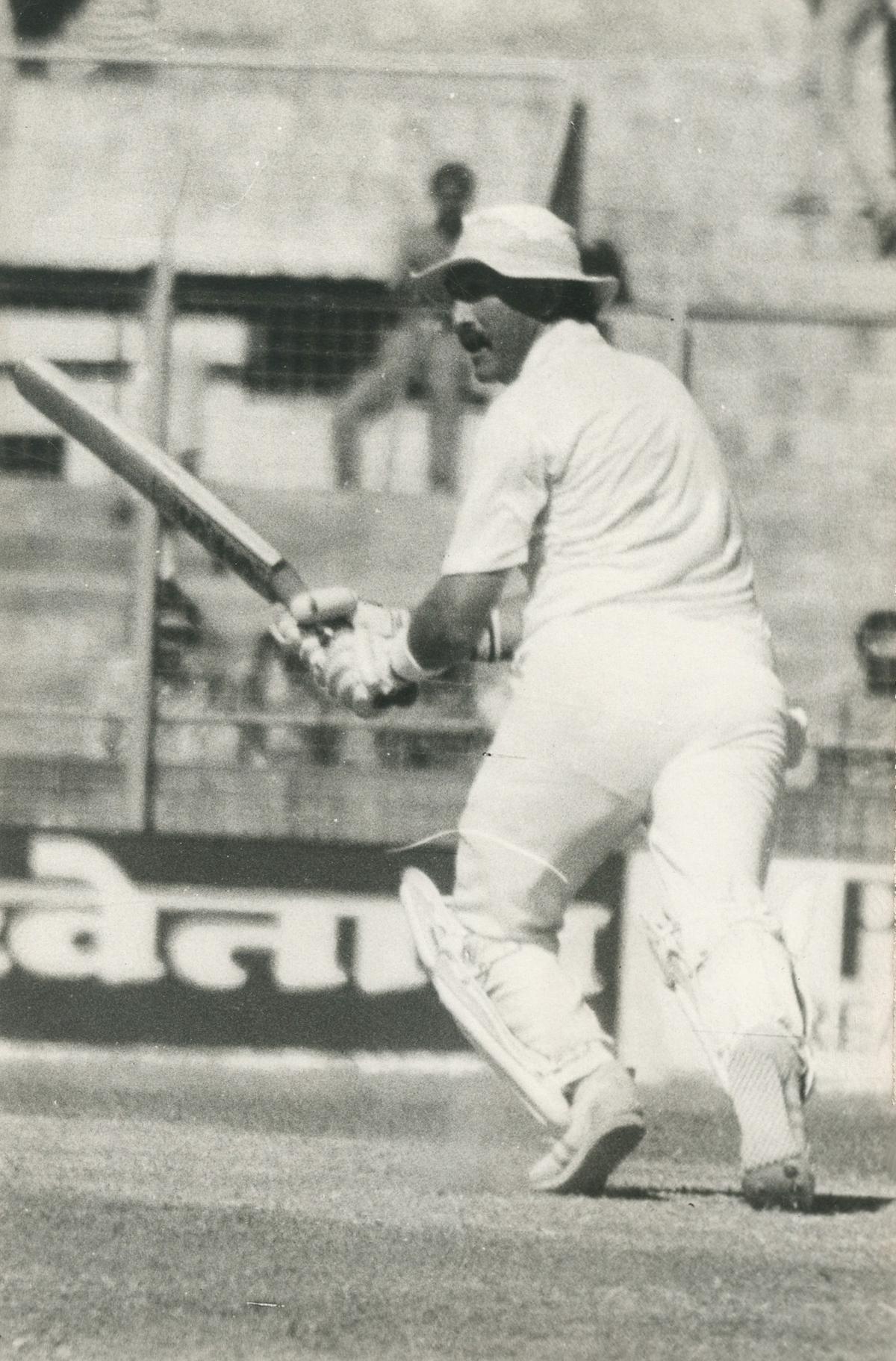 Man of the match England Cricket batsman Graham Gooch turning one to the leg side, on his way to a power packed 61 during the match between Sri Lanka and England in the Cricket Reliance World Cup 1987 at Pune on October 30, 1987.
