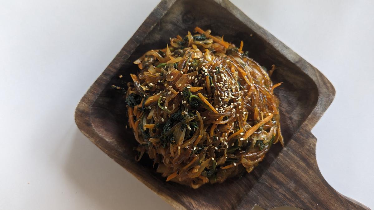 Spicy Japchae with vegetables from Auroville farms