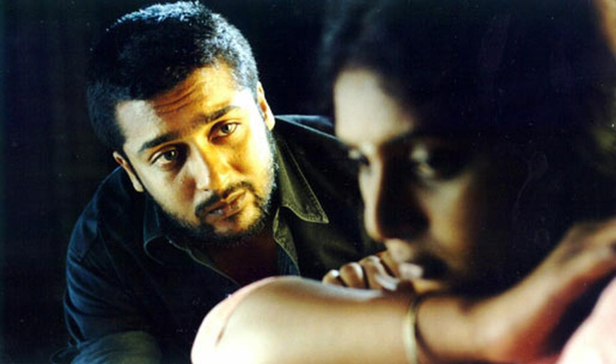 Suriya and Rajashree in a still from ‘Nandhaa’ Suriya and Rajashree in a still from ‘Nandhaa’