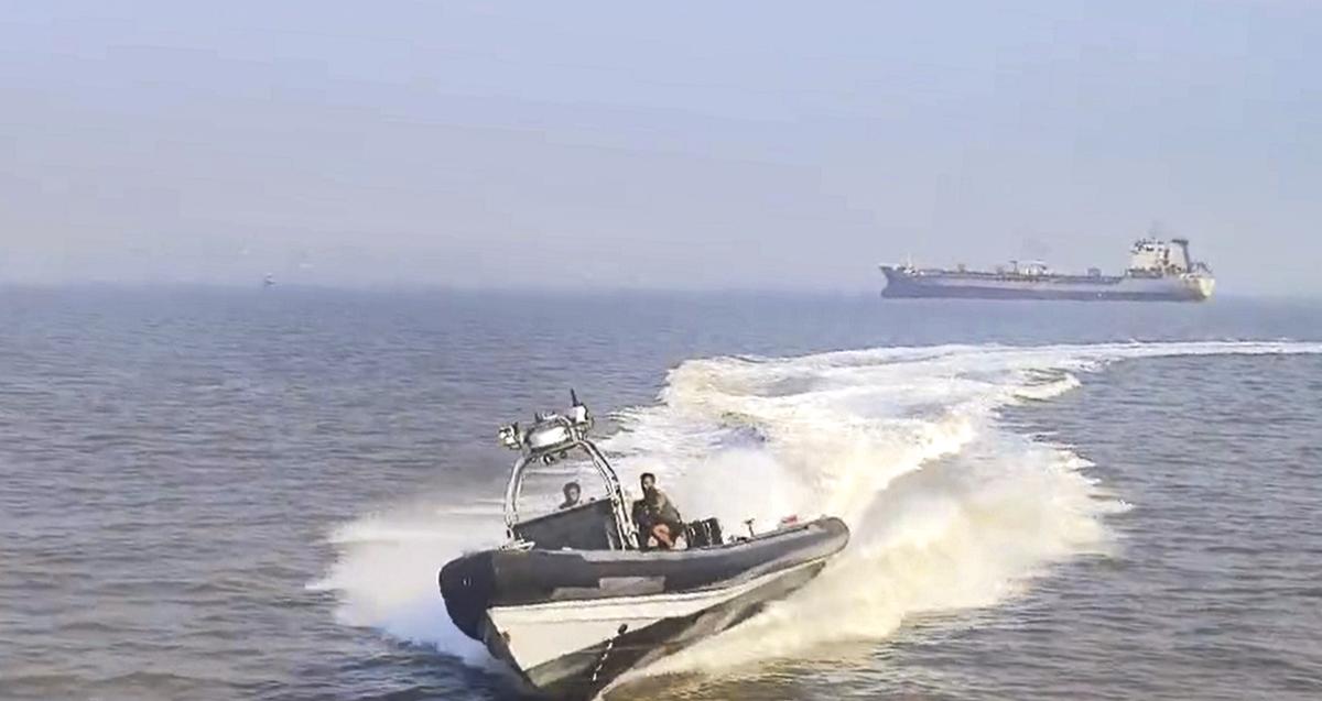 A video grab shows the speedboat before it crashed into the passenger ferry. 