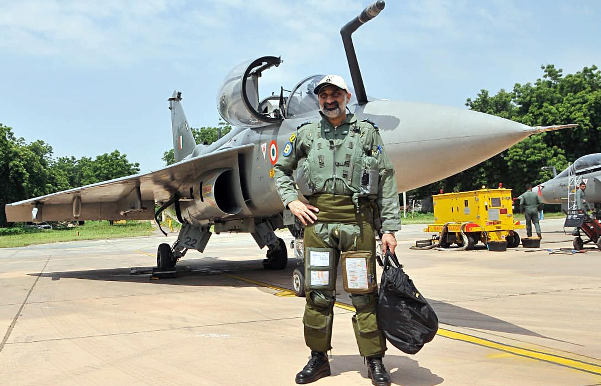 File picture of Air Marshal A.P. Singh with the Light Combat Aircraft (LCA) Tejas