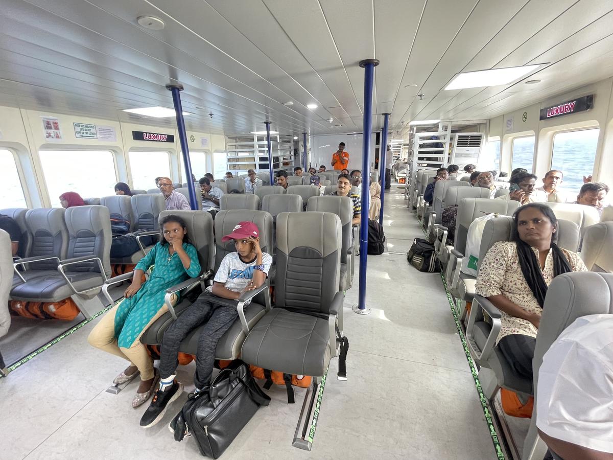 Passengers en route to Kankesanthurai, Sri Lanka, from Nagapattinam, India. 