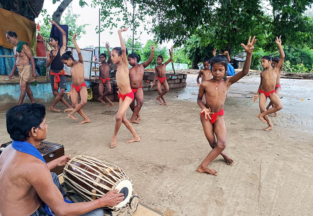 Young Gotipua dancers are seen as they are practicing Gotipua Dance at Gurukul at Khajuria village in Odishas Puri district. 