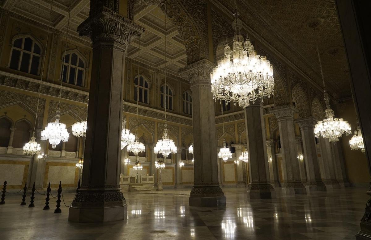 The Belgian Crystal Crystal chandeliers at the Durbar Hall 