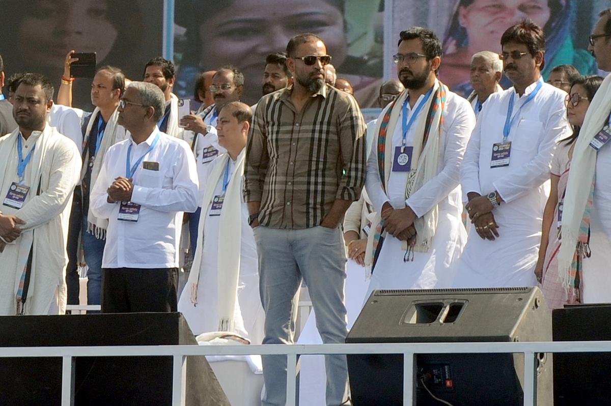 Former cricketer Yusuf Pathan after the announcement of his name as a Trinamool Congress candidate for Lok Sabha polls during party’s “Janagarjan Sabha” rally, at Brigade Parade Ground, in Kolkata.