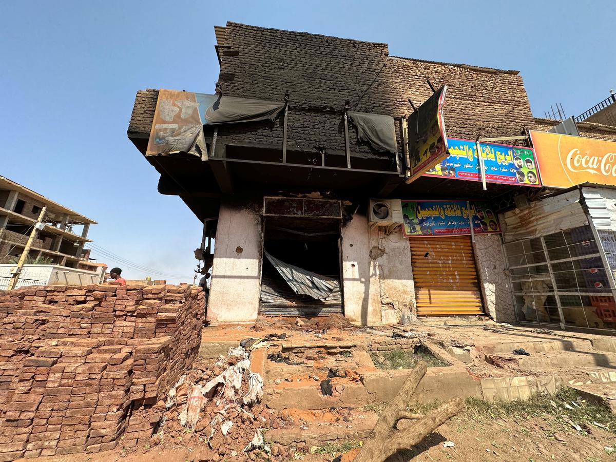 A view shows a damaged building as clashes between the army and the paramilitary Rapid Support Forces (RSF) continue, in Omdurman, Sudan on July 4, 2023. 