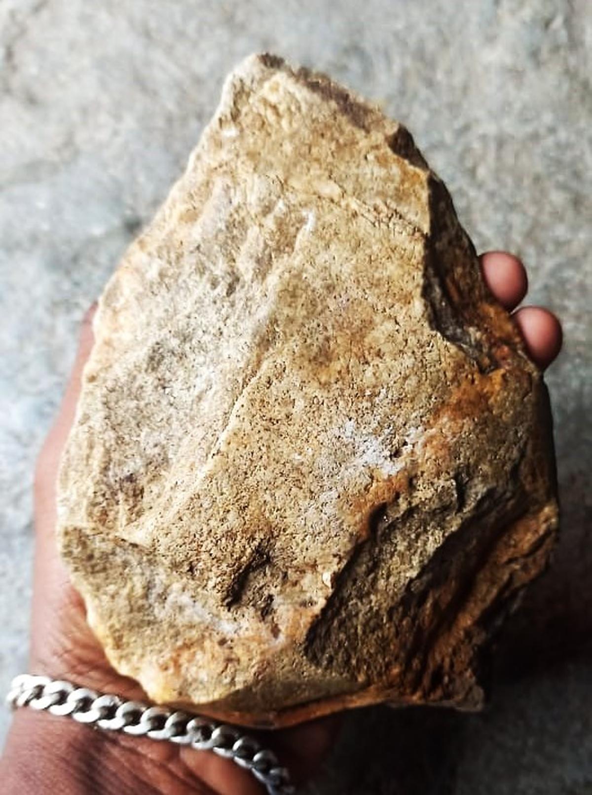 A Palaeolithic tool discovered in Mulugu district in Telangana.