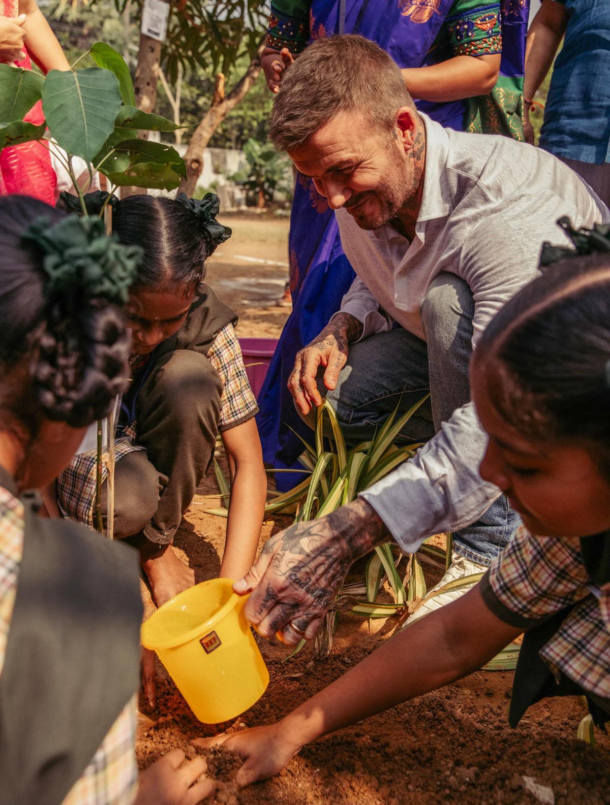 Former England football captain and UNICEF Goodwill Ambassador Sir David Beckham during a visit to MJPSWARIES residential school for girls at Kothavalasa in Visakhapatnam on Wednesday to see Project-Based Learning (PBL) in action. Former England football captain and UNICEF Goodwill Ambassador Sir David Beckham during a visit to MJPSWARIES residential school for girls at Kothavalasa in Visakhapatnam on Wednesday to see Project-Based Learning (PBL) in action.