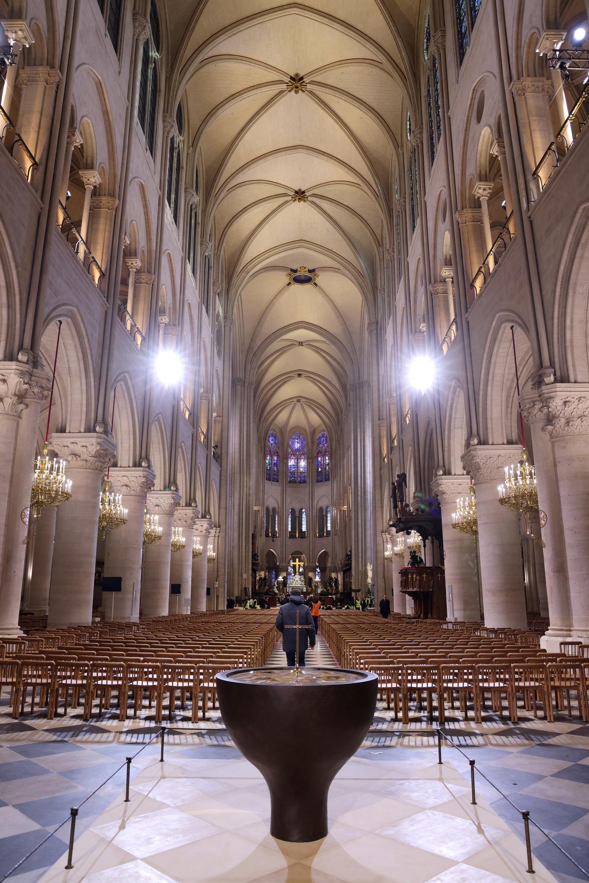 The Cathedral says that from Dec. 7, visitors will be able to book a free ticket online, on its website, social media or a dedicated app, to get into the building on the same day or one or two days after booking. Photo: Getty Images for Notre Dame de Paris