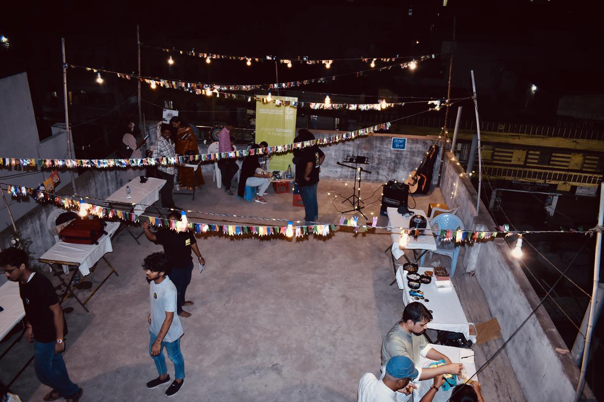 An art flea market on a terrace in New Bowenpally