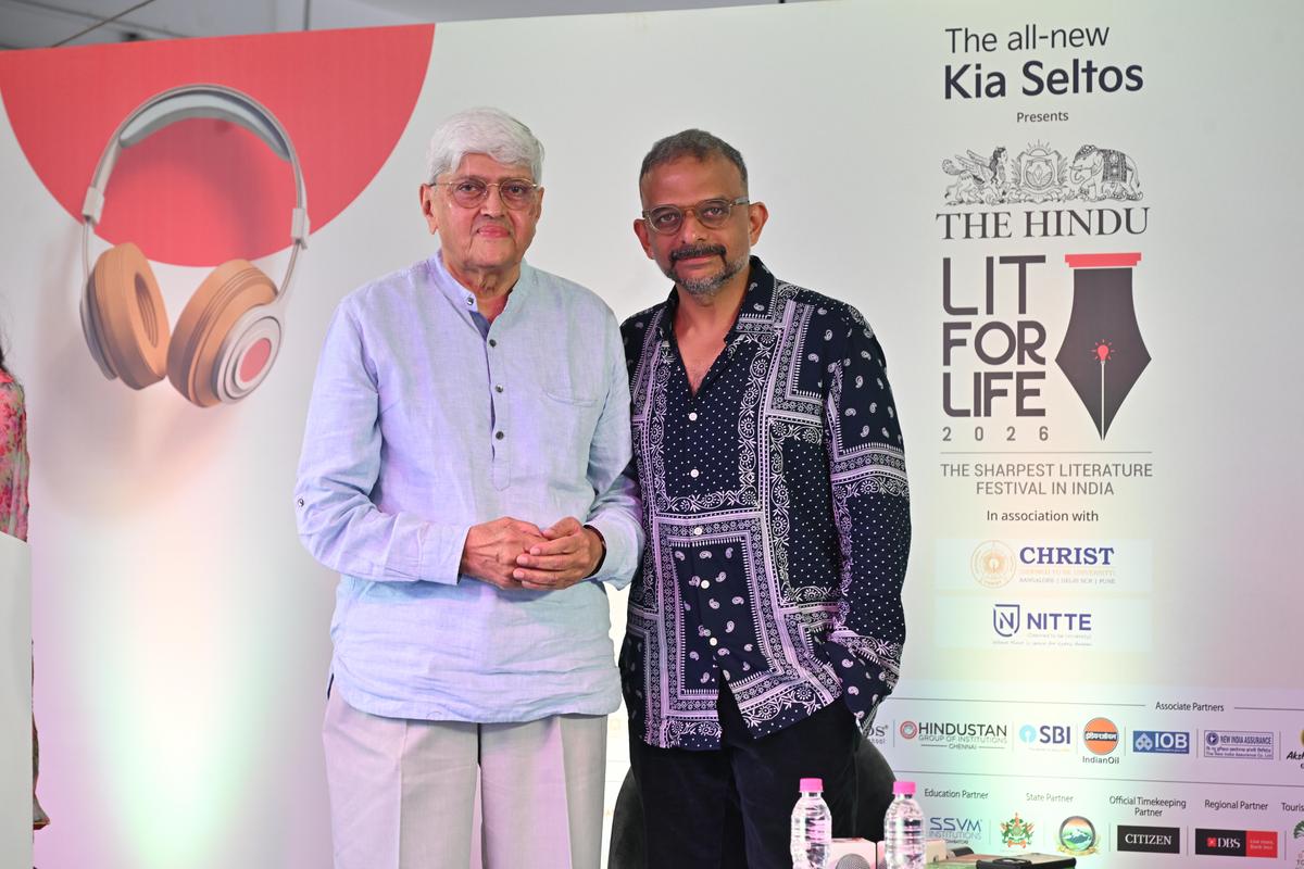 Gopalkrishna Gandhi with T.M. Krishna at The Hindu Lit for Life festival 2026 at the Lady Andal School in Chennai on Saturday, 18/01/2026.