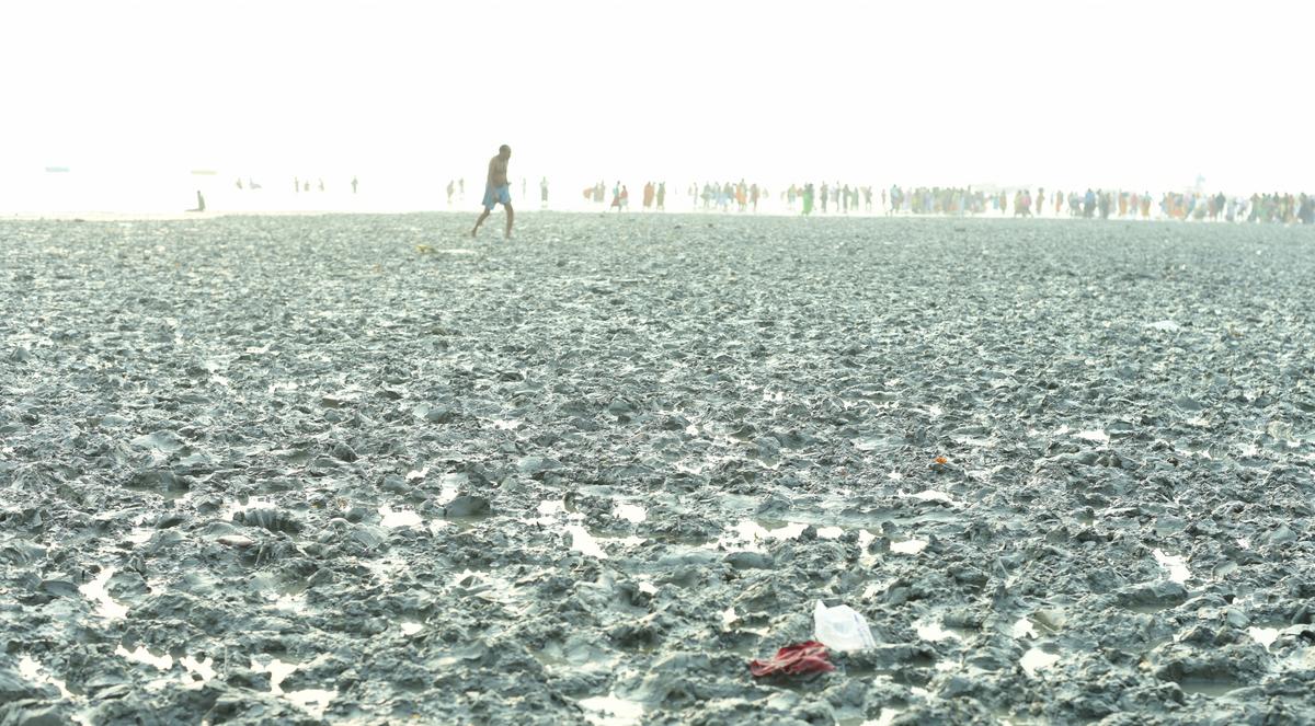 The beach at the Gangasagar Mela has turned unfit for bathing for pilgrims. 