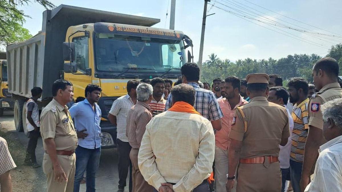 Village residents near Ambur ‘seize’ stone quarry lorries, demand re-laying of road damaged by lorries