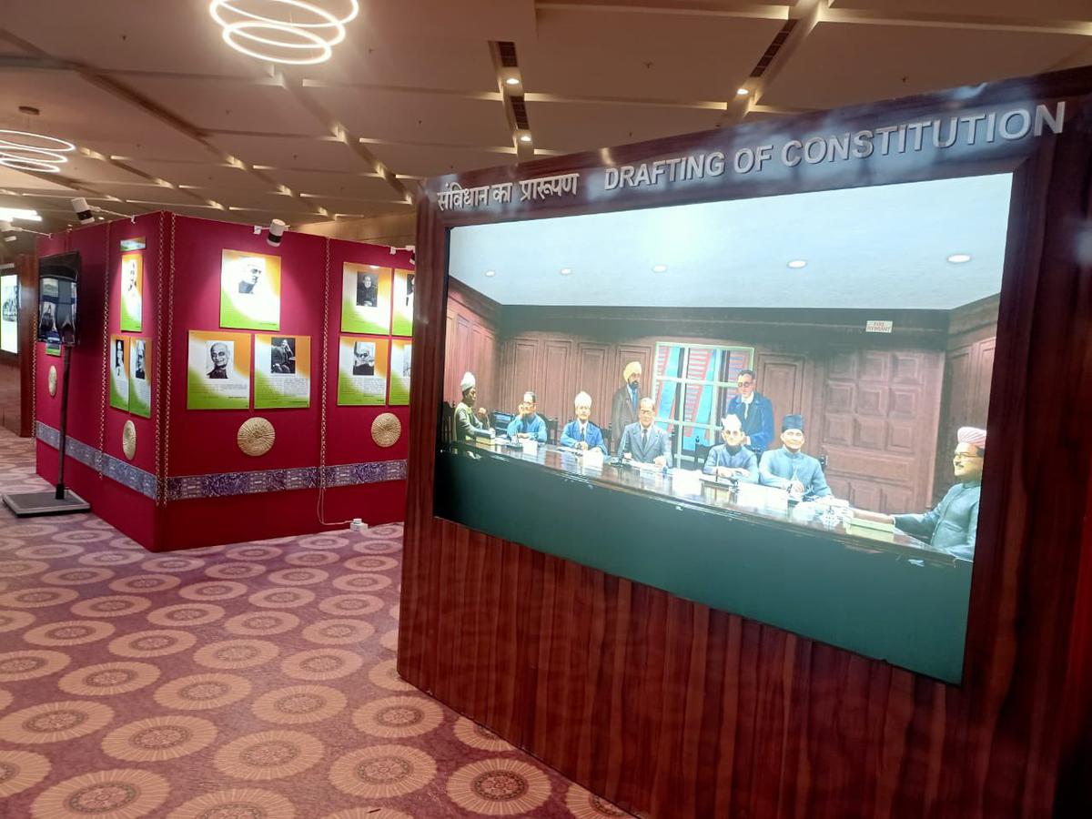 Parliament Museum and Archives Exhibition on the Drafting of the Indian Constitution.  Photo: Twitter/@LokSabha_PRIDE