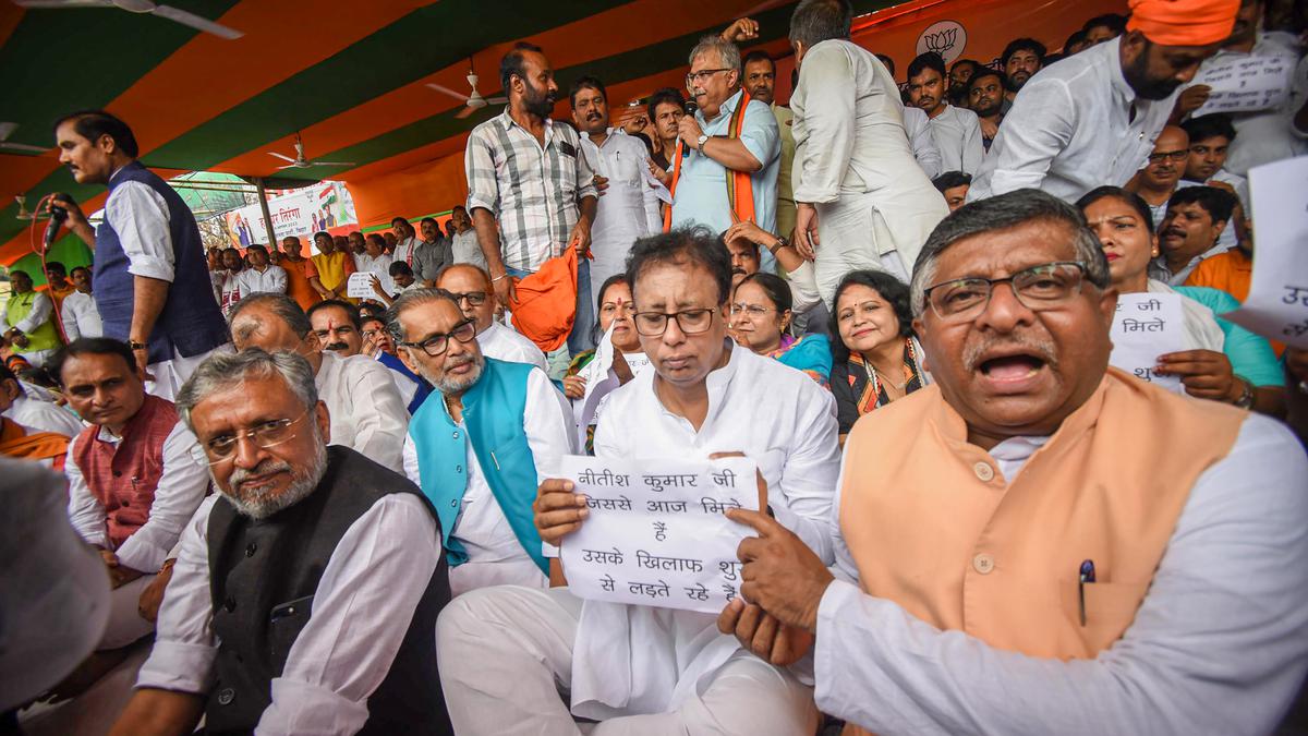 Stung by Nitish Kumar’s ‘betrayal’, BJP stages protest in Bihar