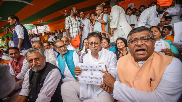 Stung by Nitish Kumar’s ‘betrayal’ , BJP stages protest in Bihar