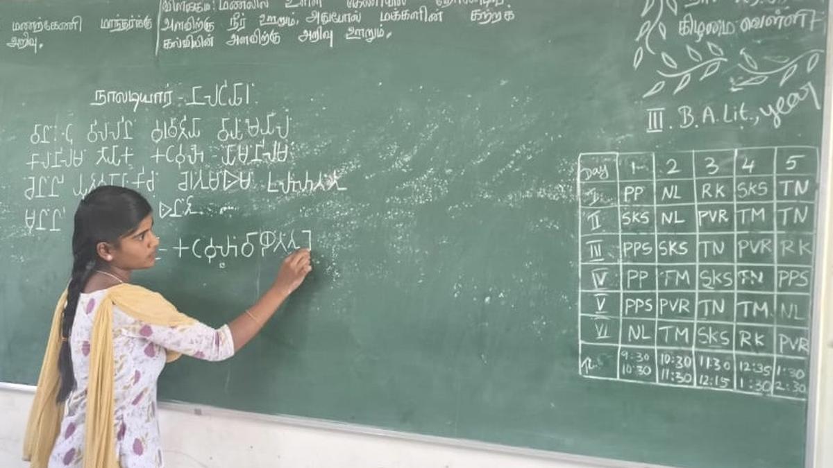 Musiri college student transliterates Naaladiyar poems into Brahmi