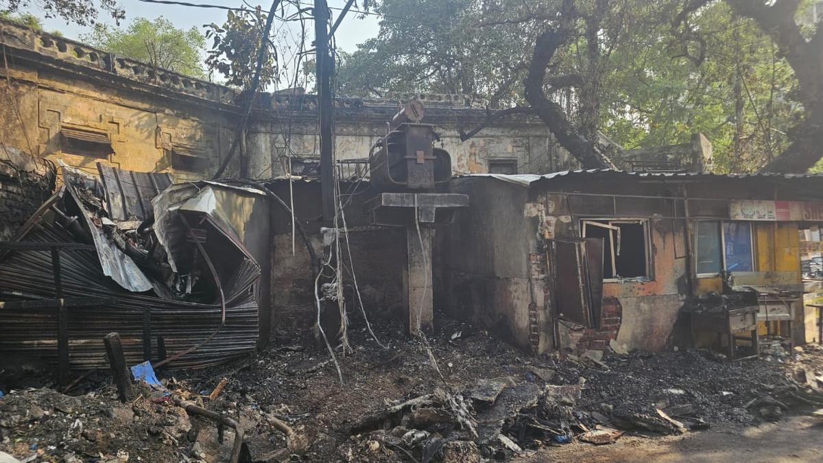 Temporary shops gutted in fire near an electric transformer at Purani Haveli on Saturday.