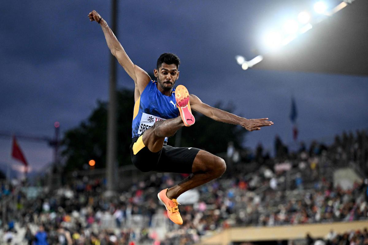 India’s Sreeshankar competes in the men’s long jump event during the IAAF Diamond League “Athletissima” athletics meeting at the Stade Olympique de la Pontaise in Lausanne, on June 30, 2023. 