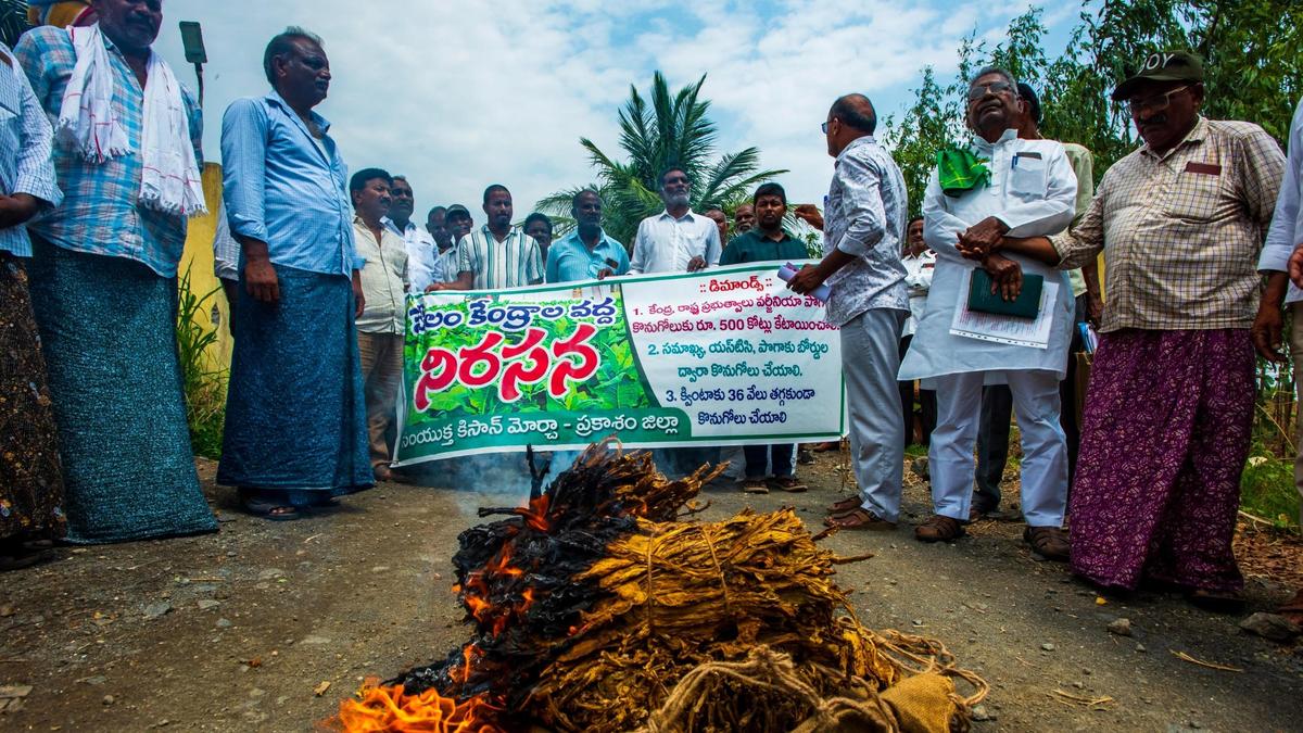 Tobacco farmers stage protest at auction centre in Ongole