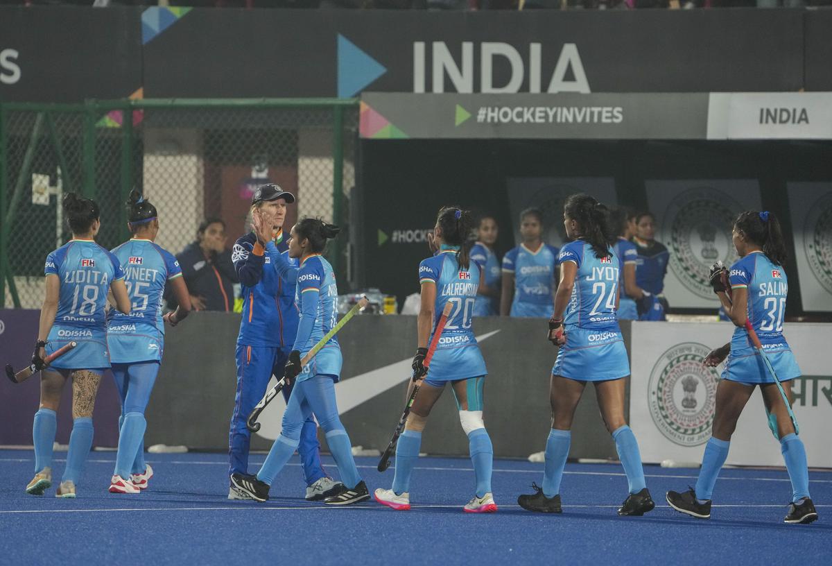 Indian players during the FIH Women’s Olympic Qualifiers 2024 hockey match against Japan, in Ranchi on January 19, 2024.