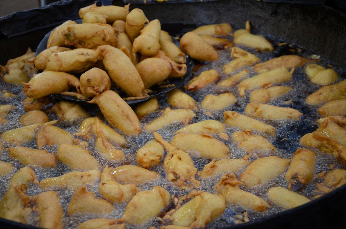Mirchi bajjis being fried Mirchi bajjis being fried