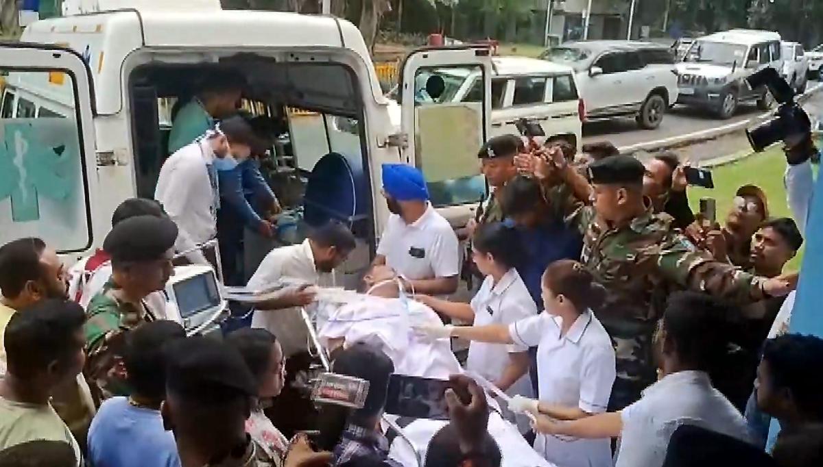 Jharkhand Minister Ramdas Soren Being Burght to a Hospital after he allegedly Fell in his house, in Jamshedpur, on August 2, 2025.