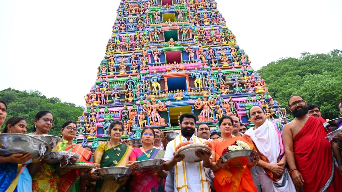 Devotees participate in ‘Aashada Saare’ ritual at Indrakeeladri